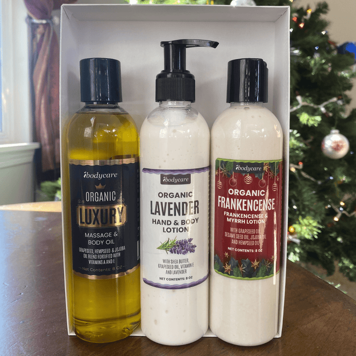 Ultimate Soothing Skin Gift Set: Frankincense & Myrrh Lotion, Lavender Lotion, And Unscented Luxury Oil