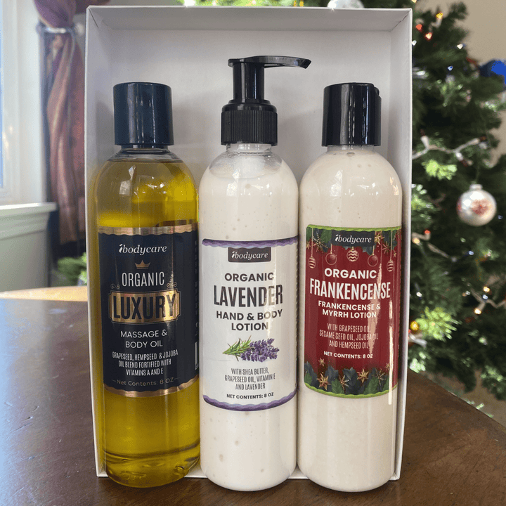Soothing Lotion and Oil Gift Box ￼ with Frankincense and Myrrh Lotion, Lavender Lotion, and Unscented Luxury Oil - ibodycare - ibodycare - 