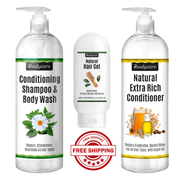 Conditioning Shampoo, Body Wash, and Extra Rich Conditioner Set for All Hair Types - ibodycare - ibodycare - Shampoo & BodyWash + Conditioner + Styling Gel