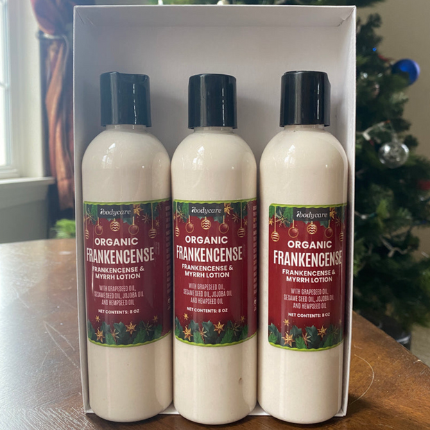 Frankincense and Myrrh Organic Lotion, Three Pack Gift Box ￼