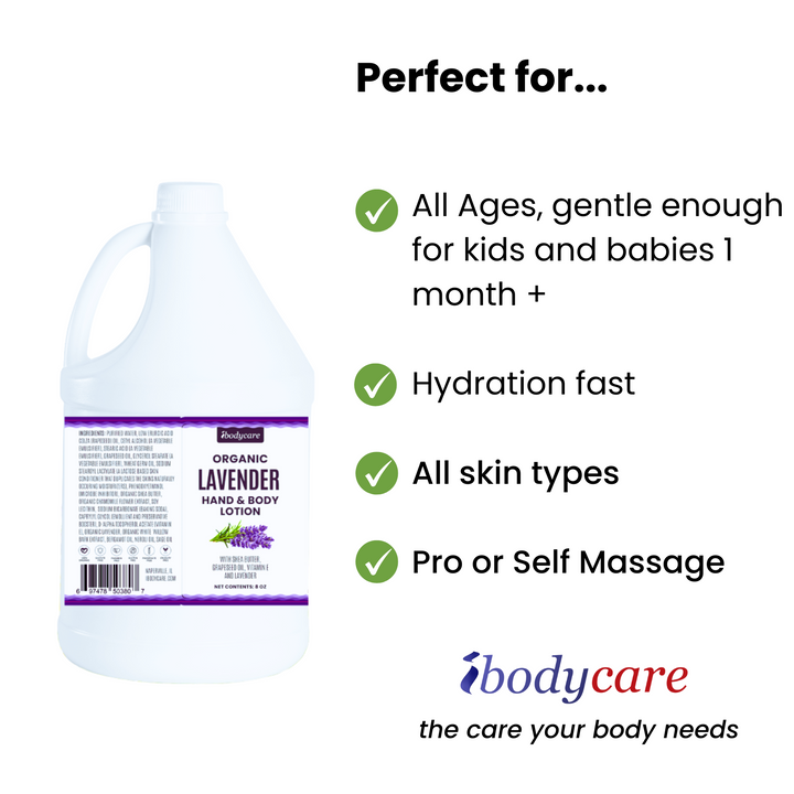Lavender Organic Hand, Body and Massage Lotion, Gallon