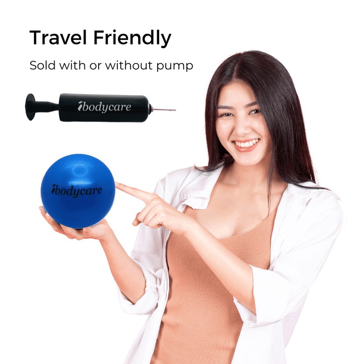 Mini Ball for Pilates, Barre, Stretching and Exercise - Inflatable - ibodycare - ibodycare - Blue with Pump