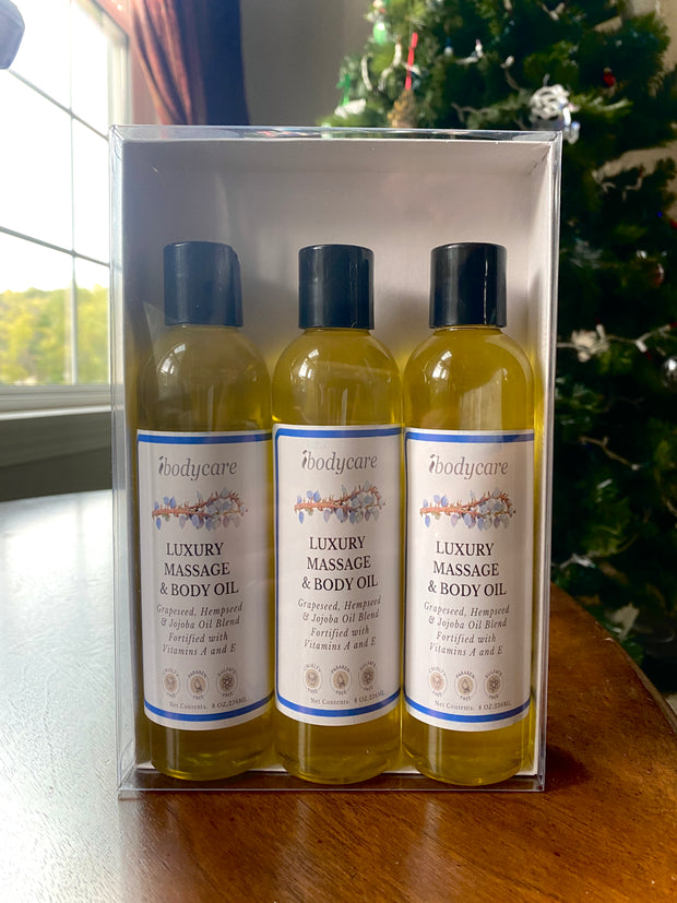 Luxury Organic Unscented Massage, Bath and Body Oil, 3 Pack Gift Box