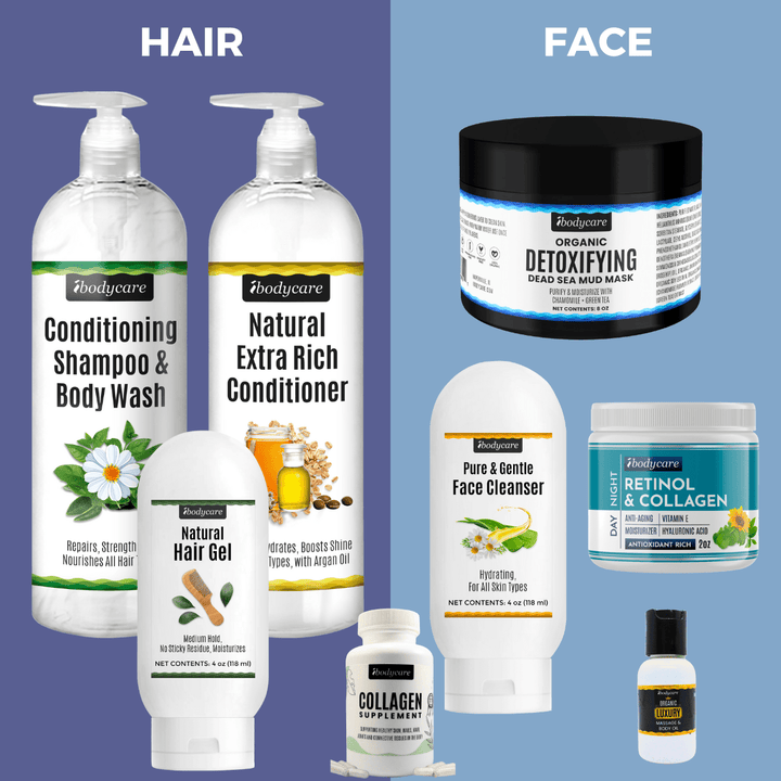 Natural Hair, Face and Body Bundle, Get Clean Products Fast! - ibodycare - ibodycare - Hair and Face Care Bundle with Collagen Caps