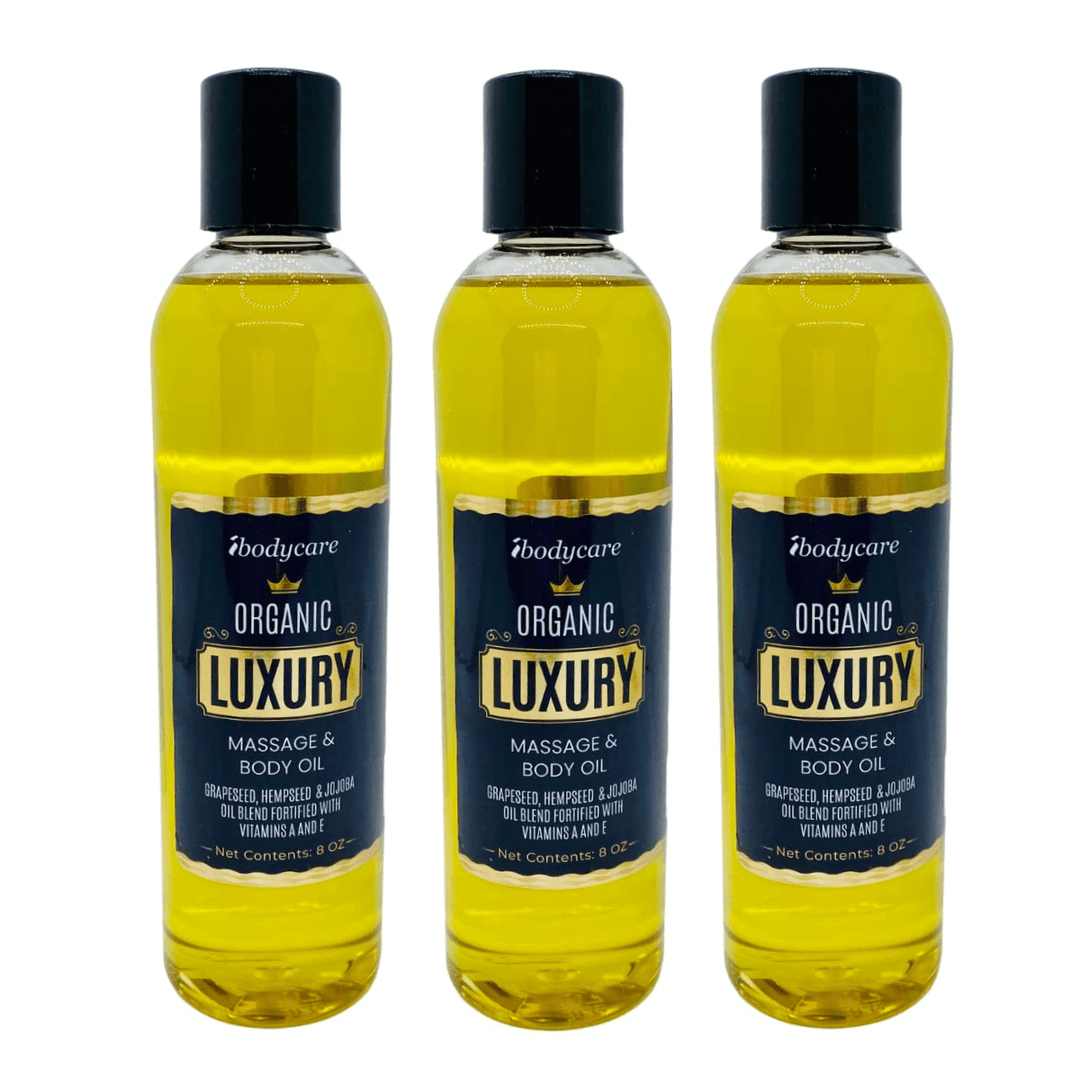 Skin Care - Luxury Organic Unscented Massage, Bath And Body Oil, 3 Pack Gift Box