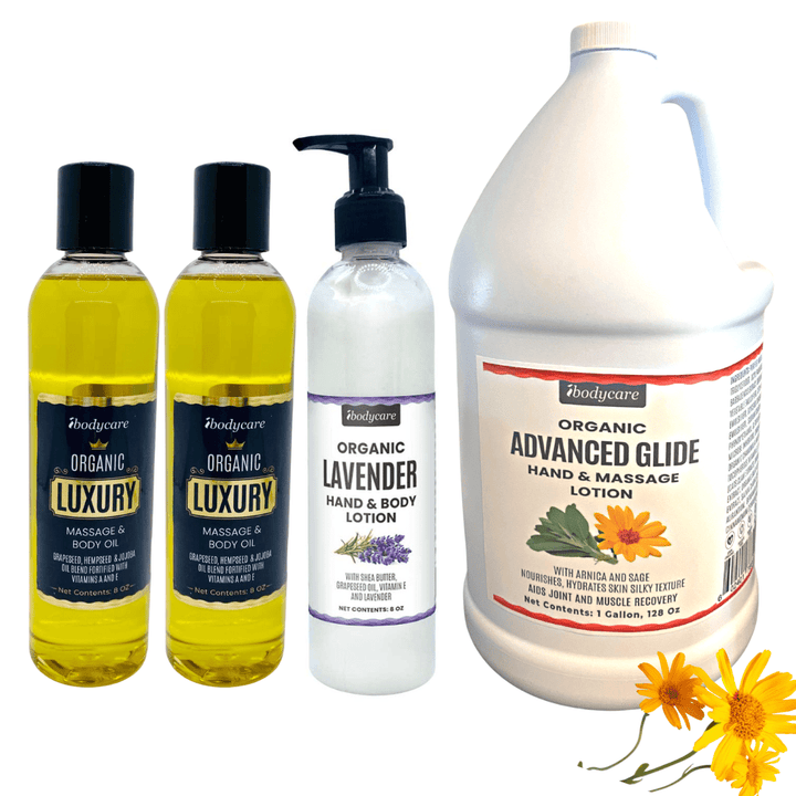 Massage For Everyone Lotion and Oil Set, With Therapeutic Advanced Glide Gallon, Lavender Lotion and 2 Unscented, Hypoallergenic Luxury Massage Oils - ibodycare - ibodycare - 