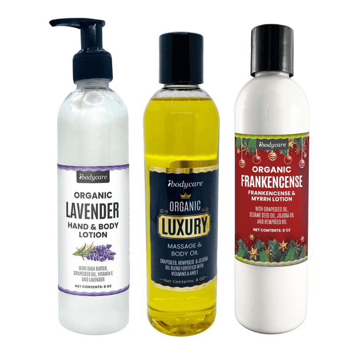 Ultimate Soothing Skin Gift Set: Frankincense & Myrrh Lotion, Lavender Lotion, And Unscented Luxury Oil