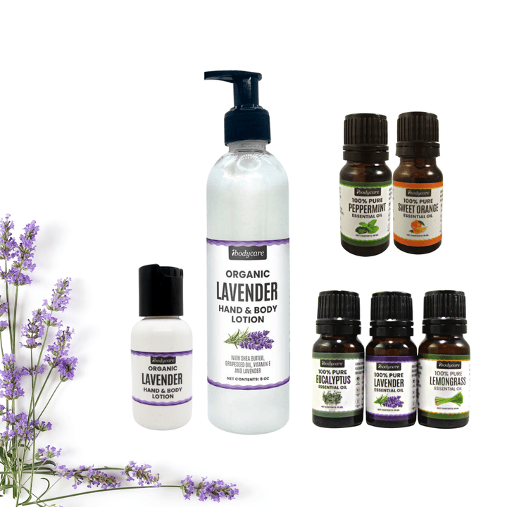 Aromatherapy Set for Stress Relief, With Lavender Lotion for Home and Handbag, and 5 Essential Oils - ibodycare - ibodycare - 