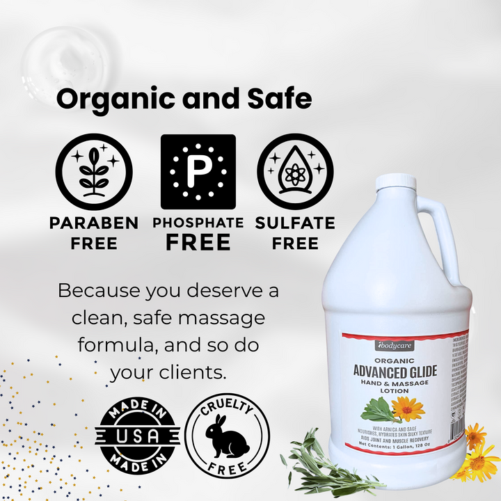 Advanced Glide organic massage lotion gallon paraben free hormone free professional size ibodycare