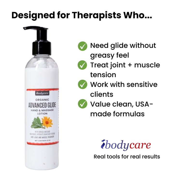 Advanced Glide organic hand and massage lotion arnica sage natural formula ibodycare