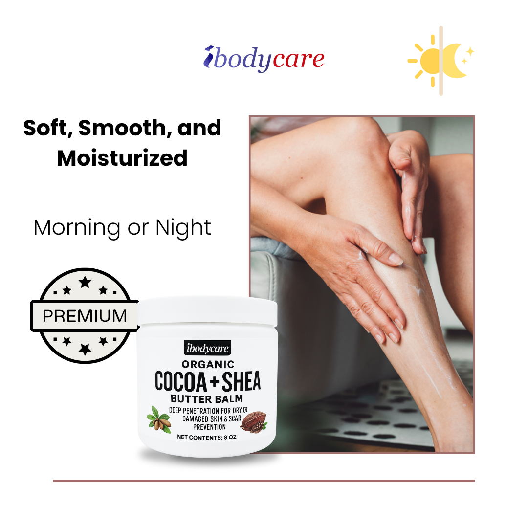 cocoa shea butter body balm paraben free clean formula for scars stretch marks ibodycare