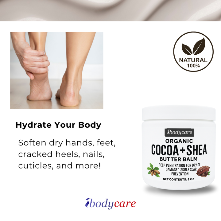 cocoa shea butter body balm paraben free clean formula for scars stretch marks ibodycare