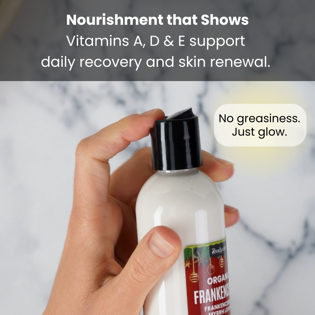 ibodycare Frankincense and Myrrh Organic Hand, Body and Massage Lotion Vitamin A, Vitamin E