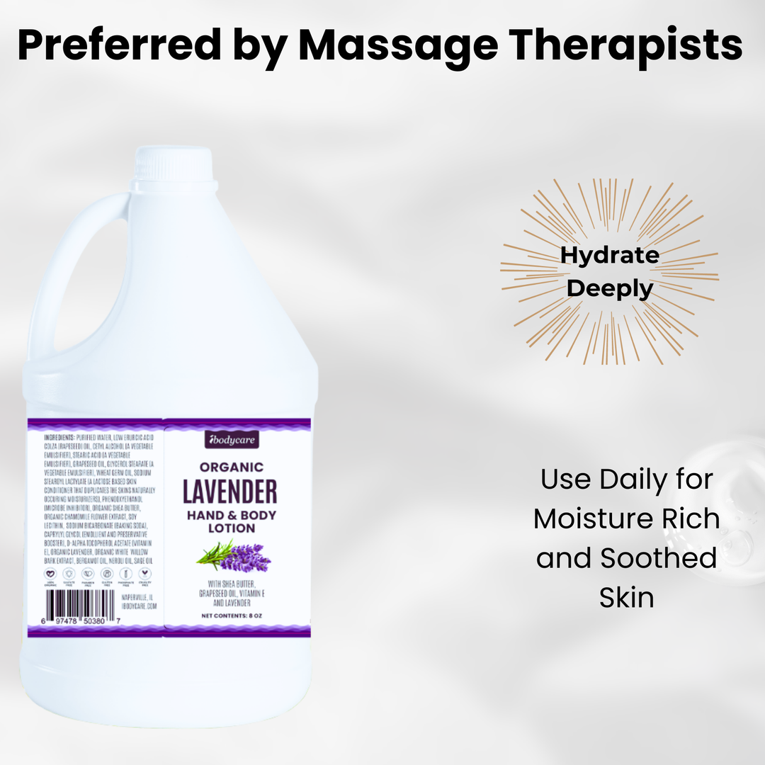ibodycare lavender organic lotion gallon paraben free hormone free BPA free packaging