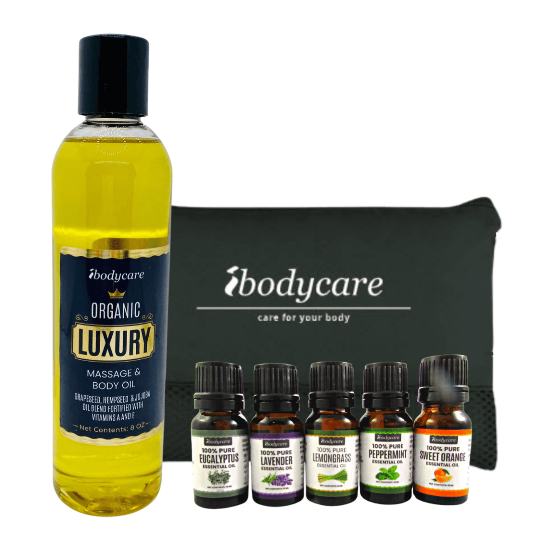 Essential Oils Starter Kit (10ml Each) - ibodycare - ibodycare - Kit with Zippered ibodycare Case + Luxury Massage Oil/Carrier Oil