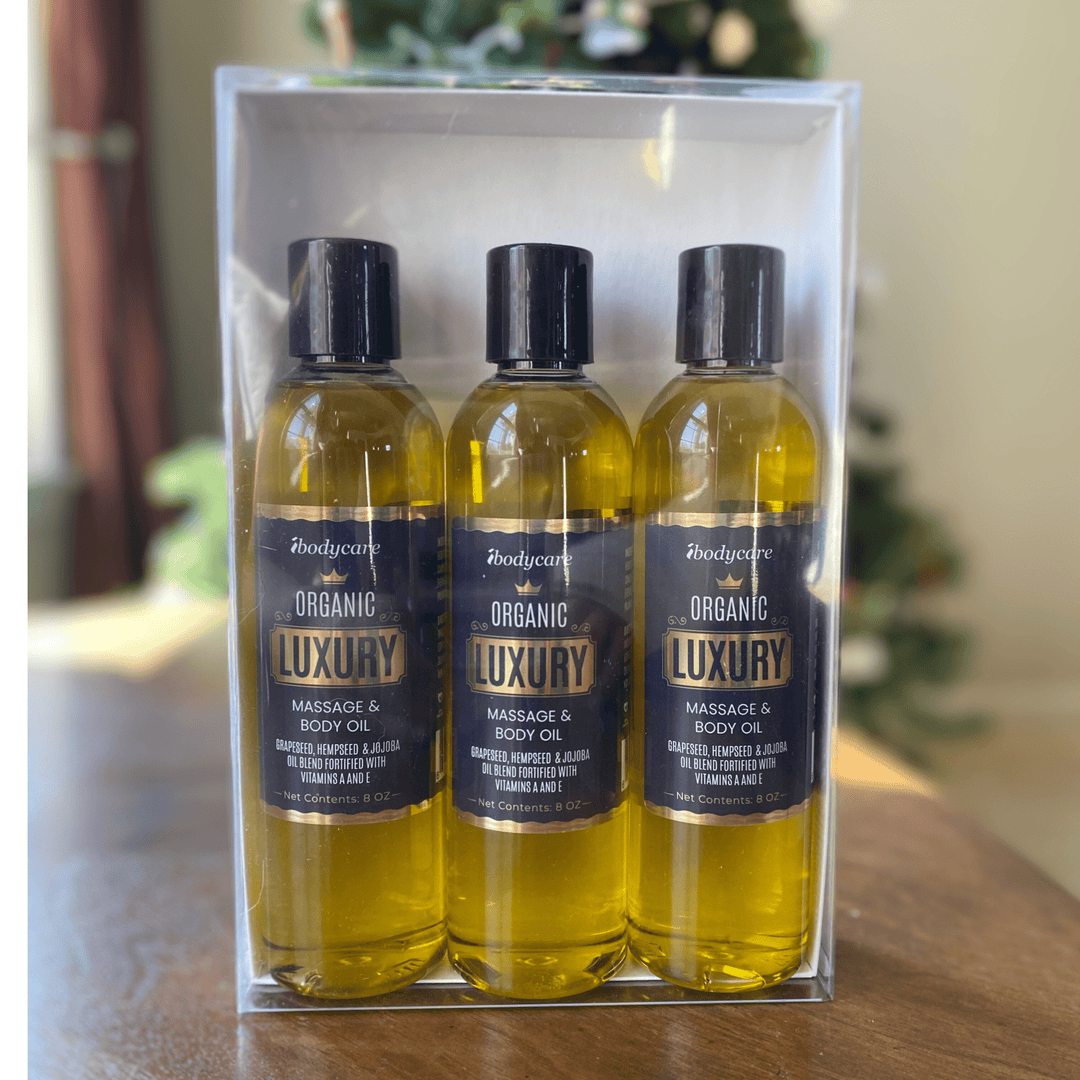 Skin Care - Luxury Organic Unscented Massage, Bath And Body Oil, 3 Pack Gift Box