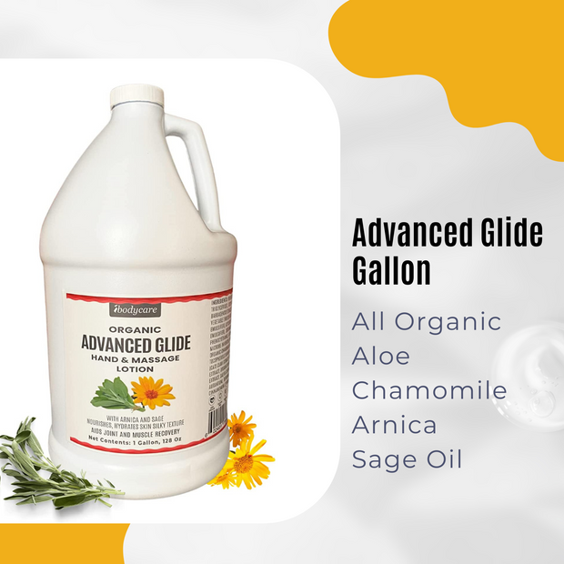 Advanced Glide Organic Hand & Massage Lotion with Arnica and Sage, Gallon 4-Pack Bundle